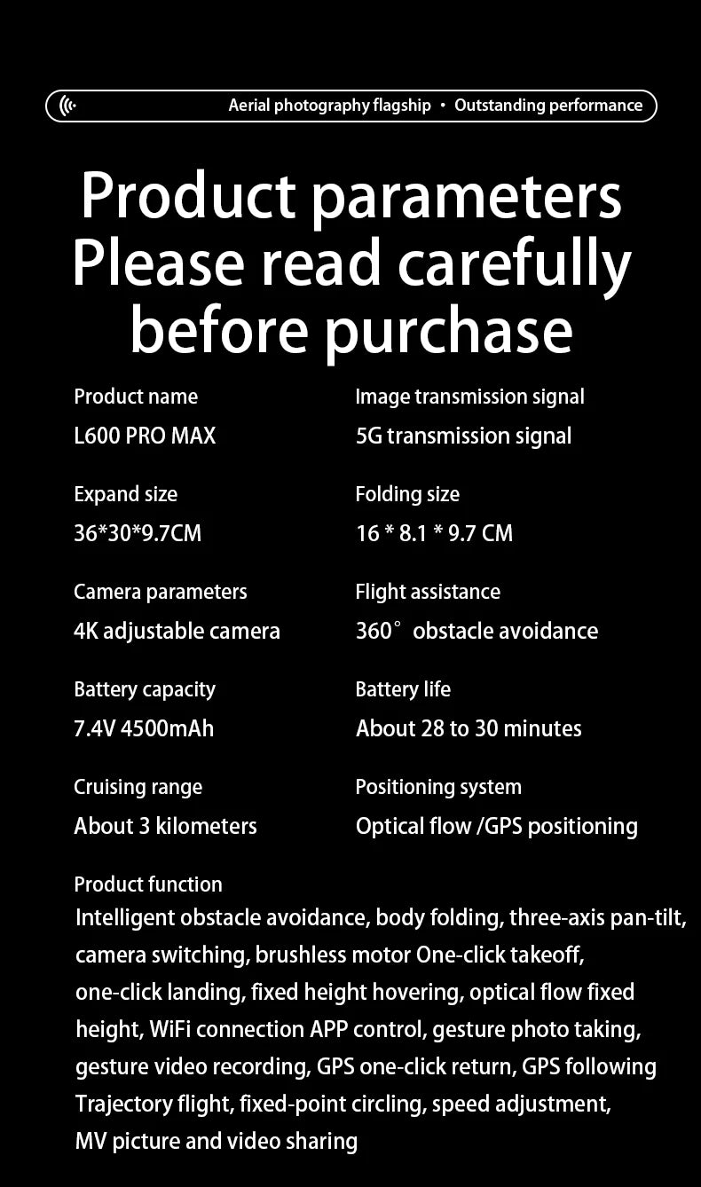 L600-1 Pro MAX 4K Professional Drone With HD Camera 3-Axis Gimbal GPS Dron 360° Obstacle Avoidance 5G WIFI RC Quadcopter Toys