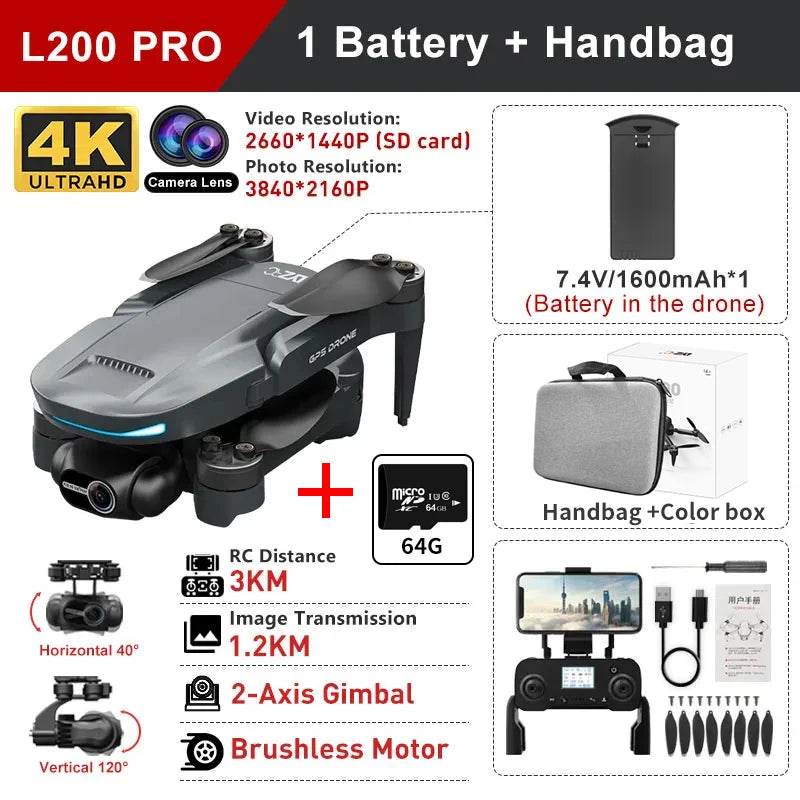 LYZRC L200 Pro MAX Drone Professional 4K HD Camera With Obstacle Avoidance 2-Axis Gimbal GPS 5G WIFI FPV RC Dron Quadcopter 216g