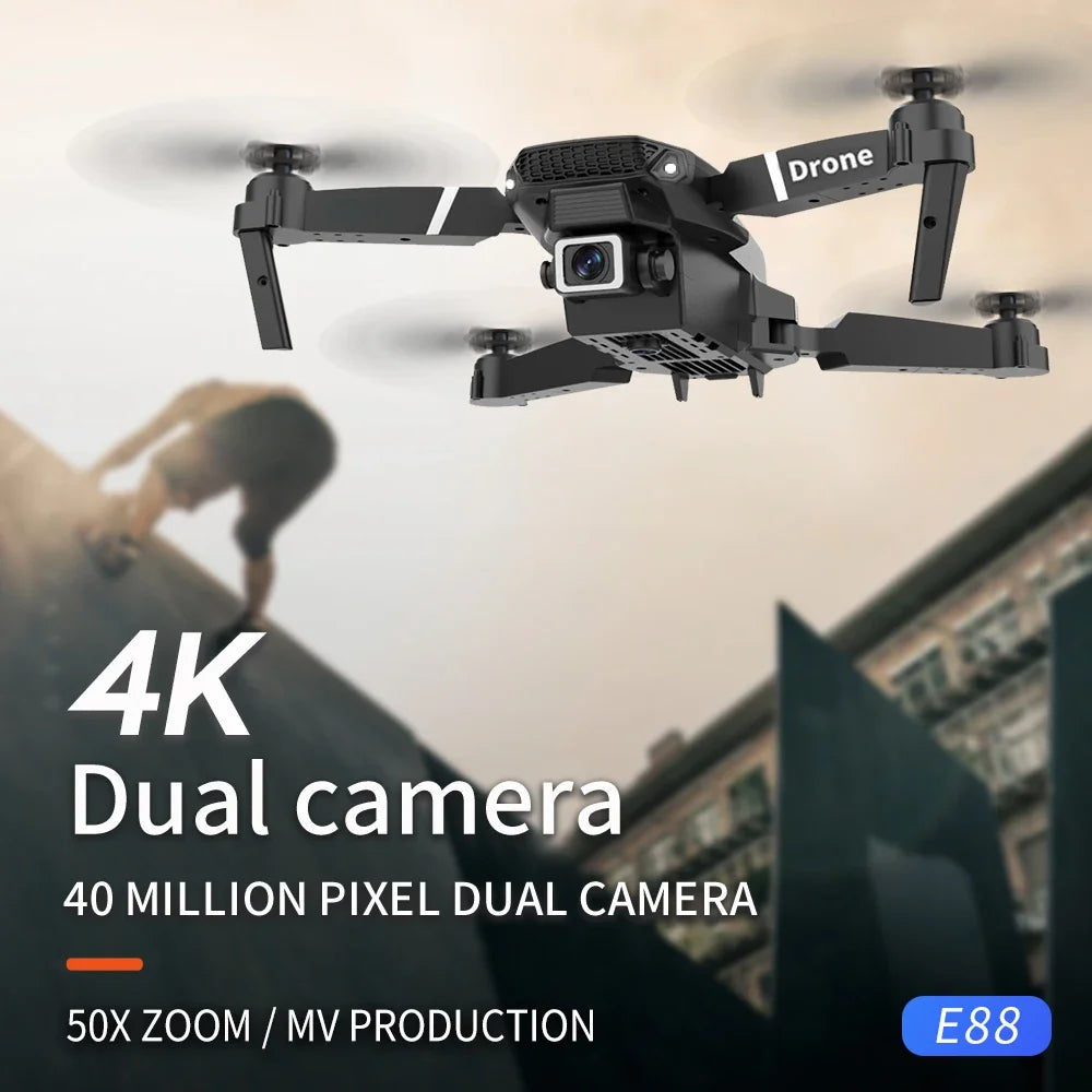 2025 New E88 Pro WiFi FPV Drone - 1080P/4K Single/Dual Camera, Wide-Angle HD, Altitude Hold, Foldable Quadcopter, RC Helicopter