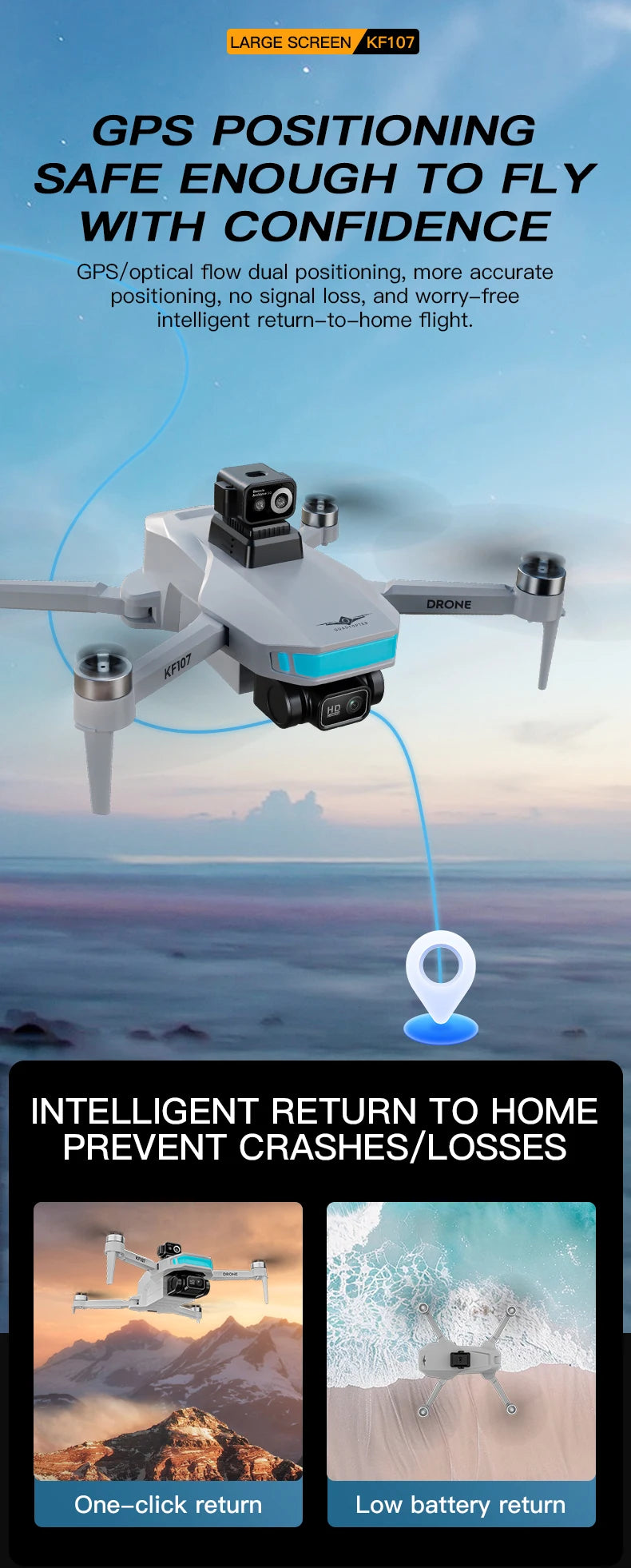 KF107 Professional Drone GPS 4K Aerial HD Avoidance Photography Obstacle Avoidance Foldable Brushless Rc Quadcopter