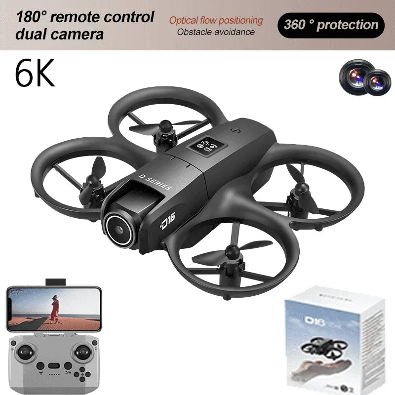 NEW D16 RC Drone Mini Optical Flow Obstacle Avoidance 180 ° Electrically Adjustable 8K Dual Camera Remote-controlled Quadcopters