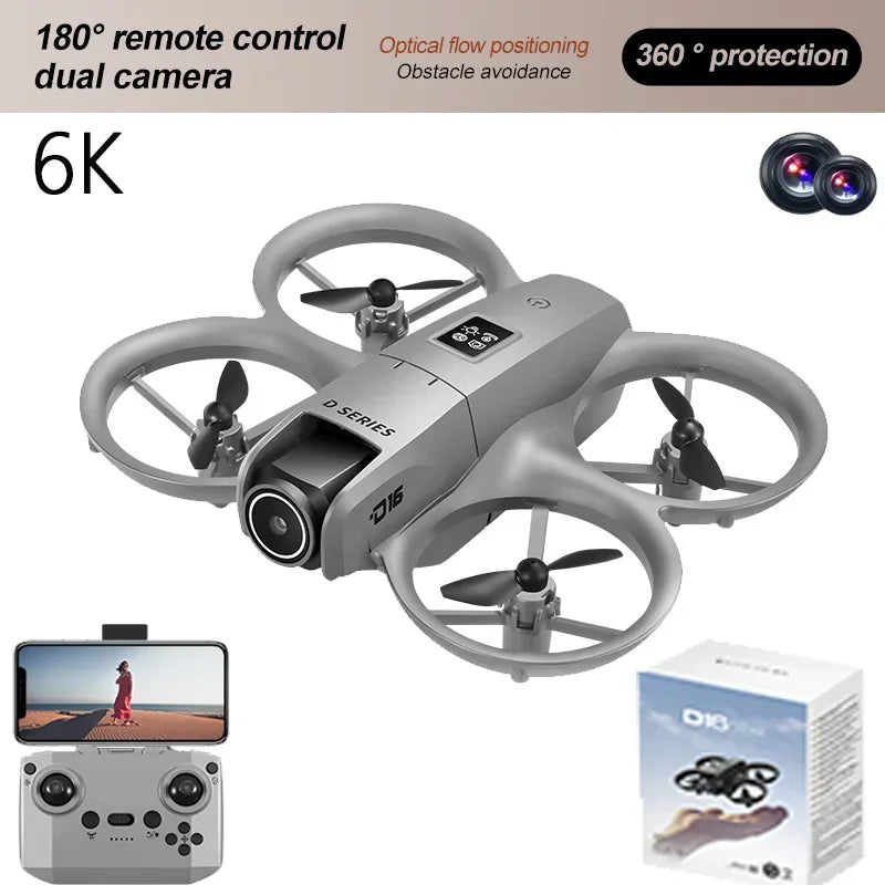 NEW D16 RC Drone Mini Optical Flow Obstacle Avoidance 180 ° Electrically Adjustable 8K Dual Camera Remote-controlled Quadcopters