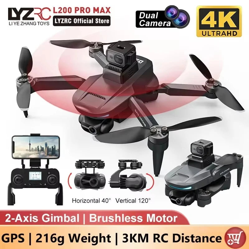 L200 PRO MAX Drone GPS Brushless Motor 4K HD Profesional FPV Quadcopter 2-Axis Gimbal 360° Obstacle Avoidance RC Drone L200 PRO