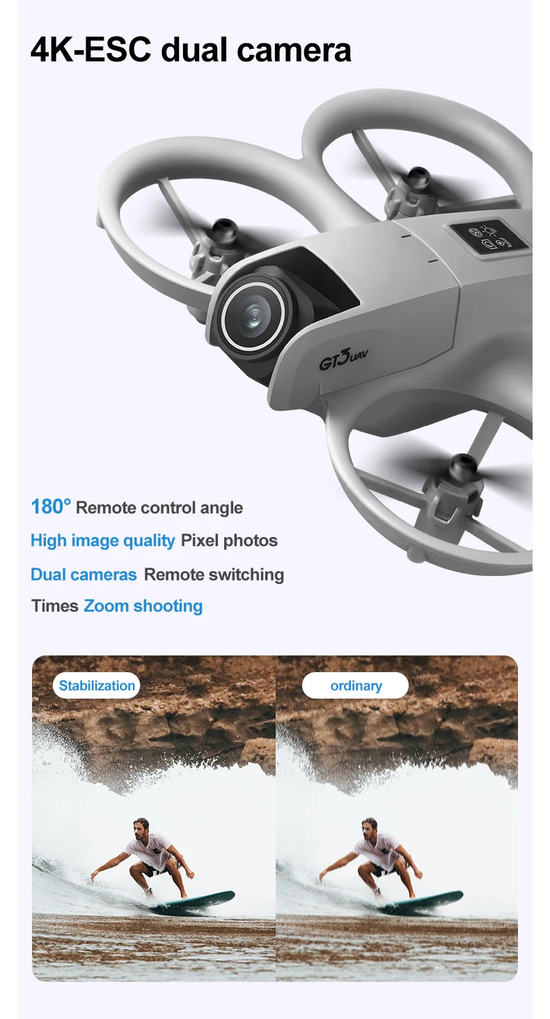 Gt3 Mini Drone 8k Camera 180° ESC Optical Flow Positioning WIFI Aerial Photography Remote Control Aircraft G-safe Drone Toy Gift