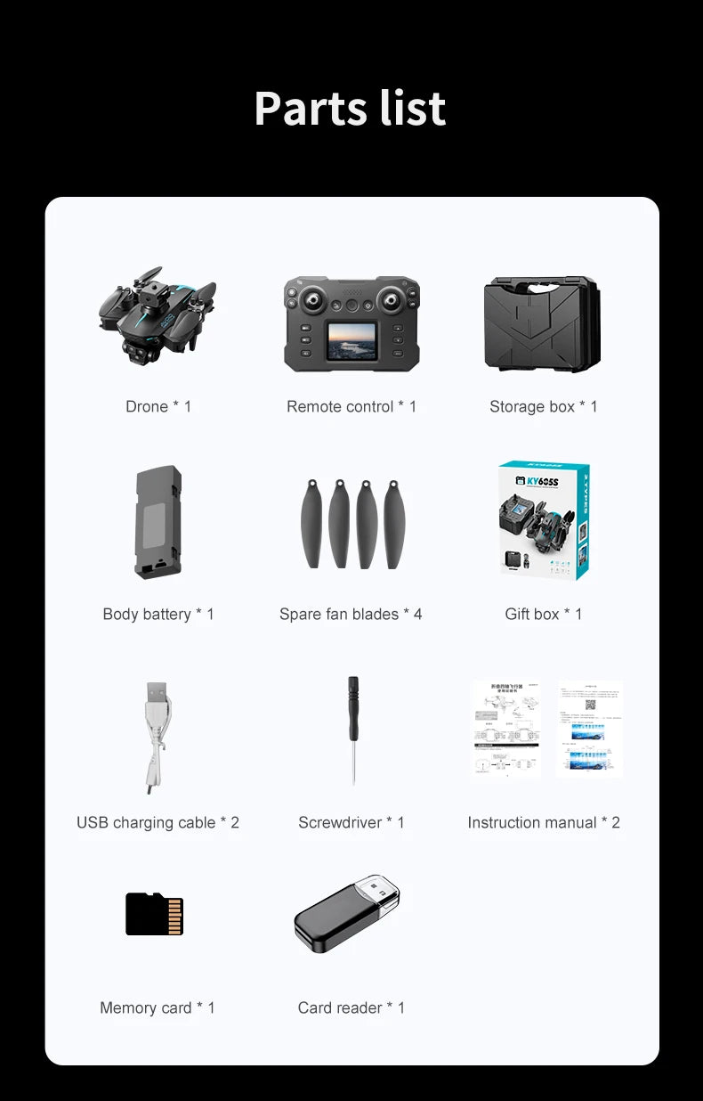 KY605S RC Drone With Screen 8K Professinal Three Camera Aerial Brushless Light Flow Intelligent Obstacle Avoidance RC Quadcopter