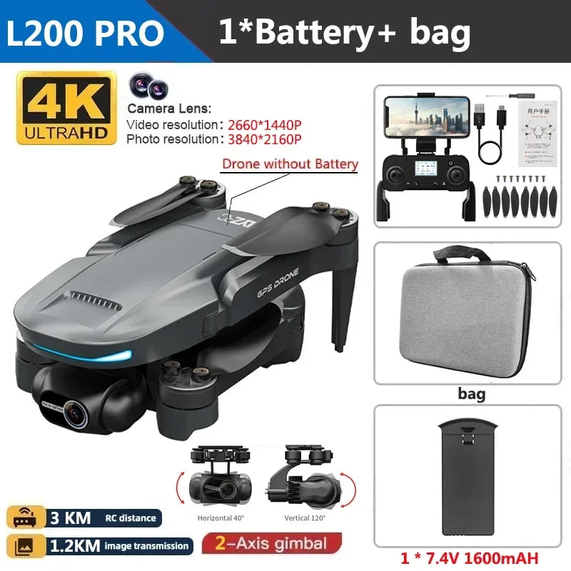 L200 PRO MAX Drone 4K 2-Axis PTZ HD Dual Camera 360° Laser Obstacle Avoidance Brushless Motor GPS 5G WIFI RC FPV Quadcopter Toys