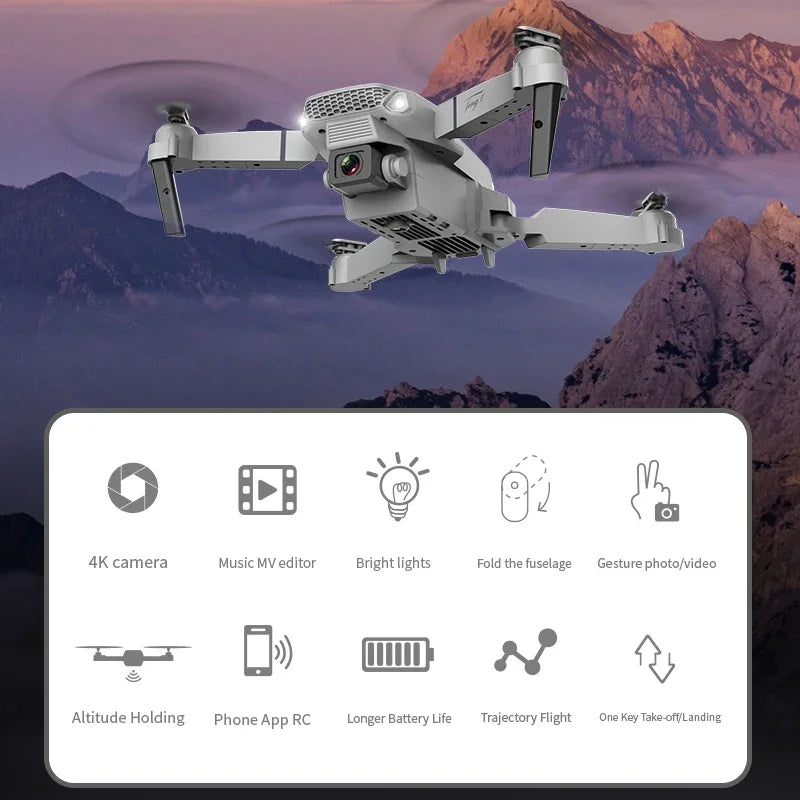 2025 New E88 Pro WiFi FPV Drone - 1080P/4K Single/Dual Camera, Wide-Angle HD, Altitude Hold, Foldable Quadcopter, RC Helicopter