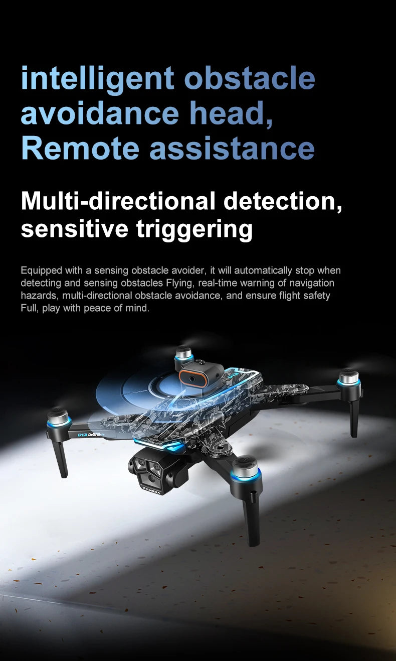 New D13 RC Drone 4K Professional HD Triple Camera 5G WIFI FPV Dron 360° Obstacle Avoidance Brushless Large Screen Quadcopter Toy