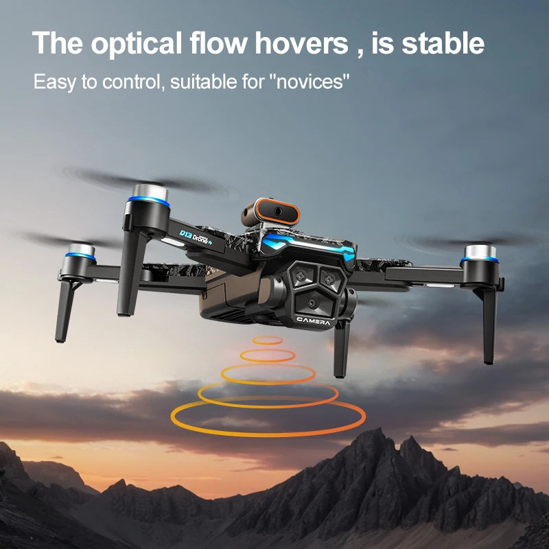New D13 RC Drone 4K Professional HD Triple Camera 5G WIFI FPV Dron 360° Obstacle Avoidance Brushless Large Screen Quadcopter Toy