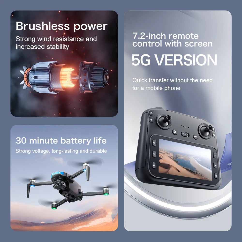 S-X1 New 5G GPS 8K HD EIS Cameras Drone with Screens 3-Axis Anti-shake Gimbal 8K Aerial Brushless Drones RC Quadcopters Mini UAV