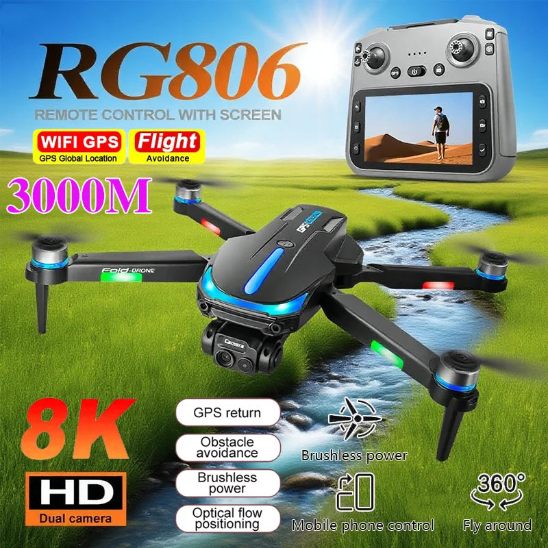 RG806 MAX Drone 8K HD Dual Cameras 5G GPS Aerial Photography 360° Obstacle Avoidance Live Video Security Surveillance Quadcopter