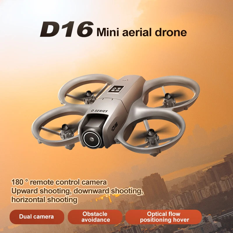 NEW D16 RC Drone Mini Optical Flow Obstacle Avoidance 180 ° Electrically Adjustable 8K Dual Camera Remote-controlled Quadcopters