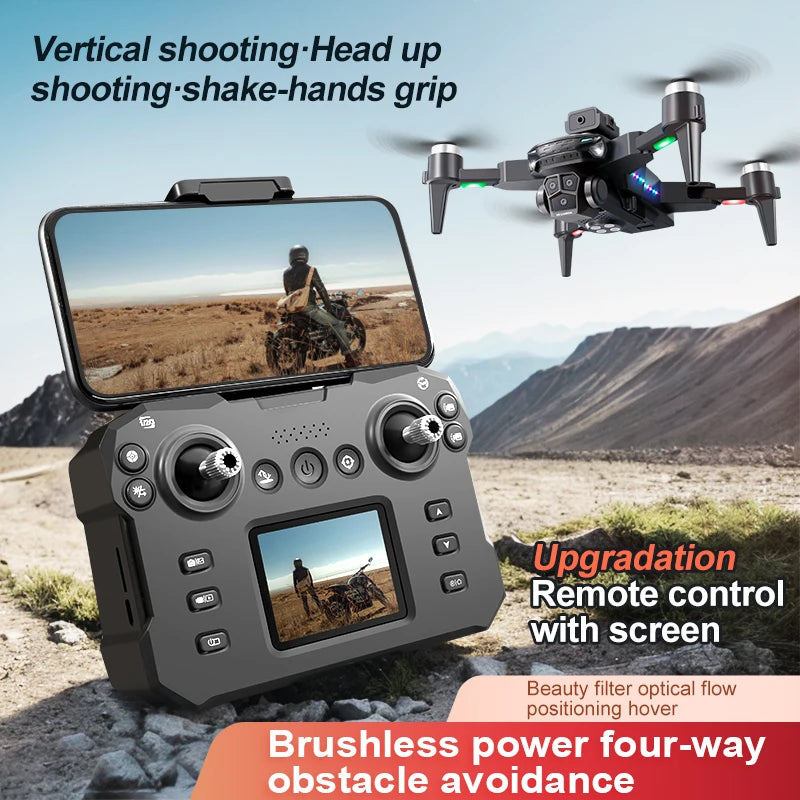 KY605S RC Drone With Screen 8K Professinal Three Camera Aerial Brushless Light Flow Intelligent Obstacle Avoidance RC Quadcopter