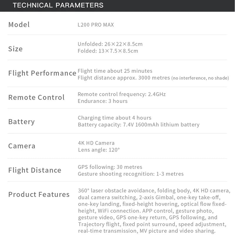 Drone L200 PRO MAX GPS with 2-axis Gimbal Professional Anti-shake 4K HD Camera FPV Drone 360° Obstacle Avoidance Quadcopter Toys