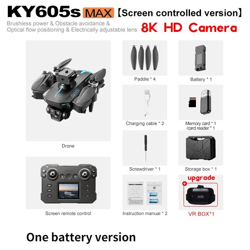 KY605S RC Drone With Screen 8K Professinal Three Camera Aerial Brushless Light Flow Intelligent Obstacle Avoidance RC Quadcopter