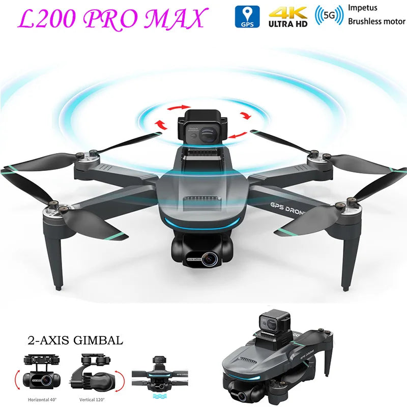 Drone L200 PRO MAX GPS with 2-axis Gimbal Professional Anti-shake 4K HD Camera FPV Drone 360° Obstacle Avoidance Quadcopter Toys