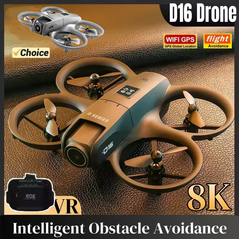 NEW D16 RC Drone Mini Optical Flow Obstacle Avoidance 180 ° Electrically Adjustable 8K Dual Camera Remote-controlled Quadcopters