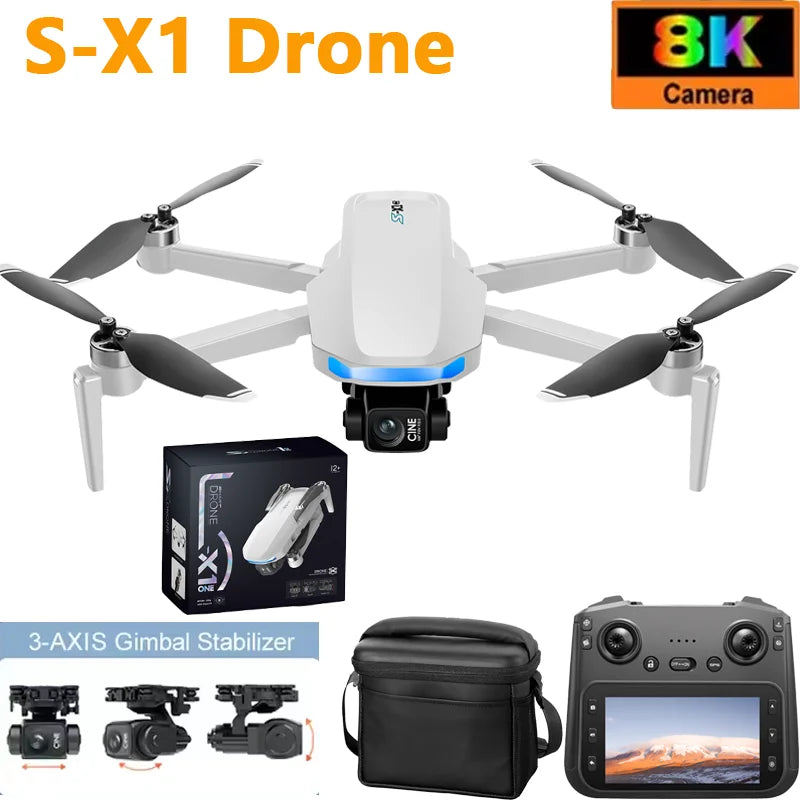 S-X1 New 5G GPS 8K HD EIS Cameras Drone with Screens 3-Axis Anti-shake Gimbal 8K Aerial Brushless Drones RC Quadcopters Mini UAV
