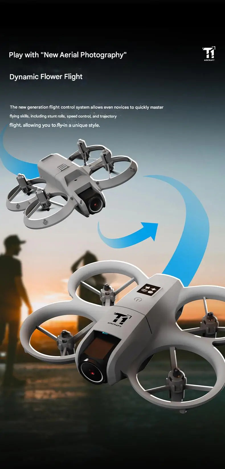 New T1 Professional Drone 8K HD Wide-Angle Camera WiFi FPV Height Hold Foldable RC Drone Quadrotor Helicopter Toy Holiday Gifts