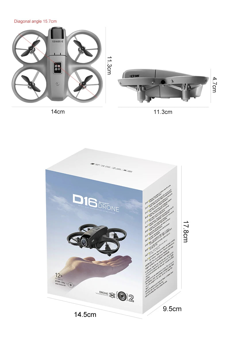 NEW D16 RC Drone Mini Optical Flow Obstacle Avoidance 180 ° Electrically Adjustable 8K Dual Camera Remote-controlled Quadcopters