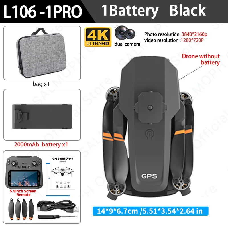 L106-1PRO GPS Professional Drone With 4K HD Camera Screen Remote 5G WIFI 3KM EIS Obstacle Avoidance FPV Brushless Quadcopter