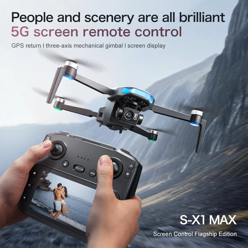 S-X1 New 5G GPS 8K HD EIS Cameras Drone with Screens 3-Axis Anti-shake Gimbal 8K Aerial Brushless Drones RC Quadcopters Mini UAV