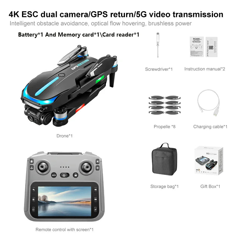 RG806 MAX Drone 8K HD Dual Cameras 5G GPS Aerial Photography 360° Obstacle Avoidance Live Video Security Surveillance Quadcopter