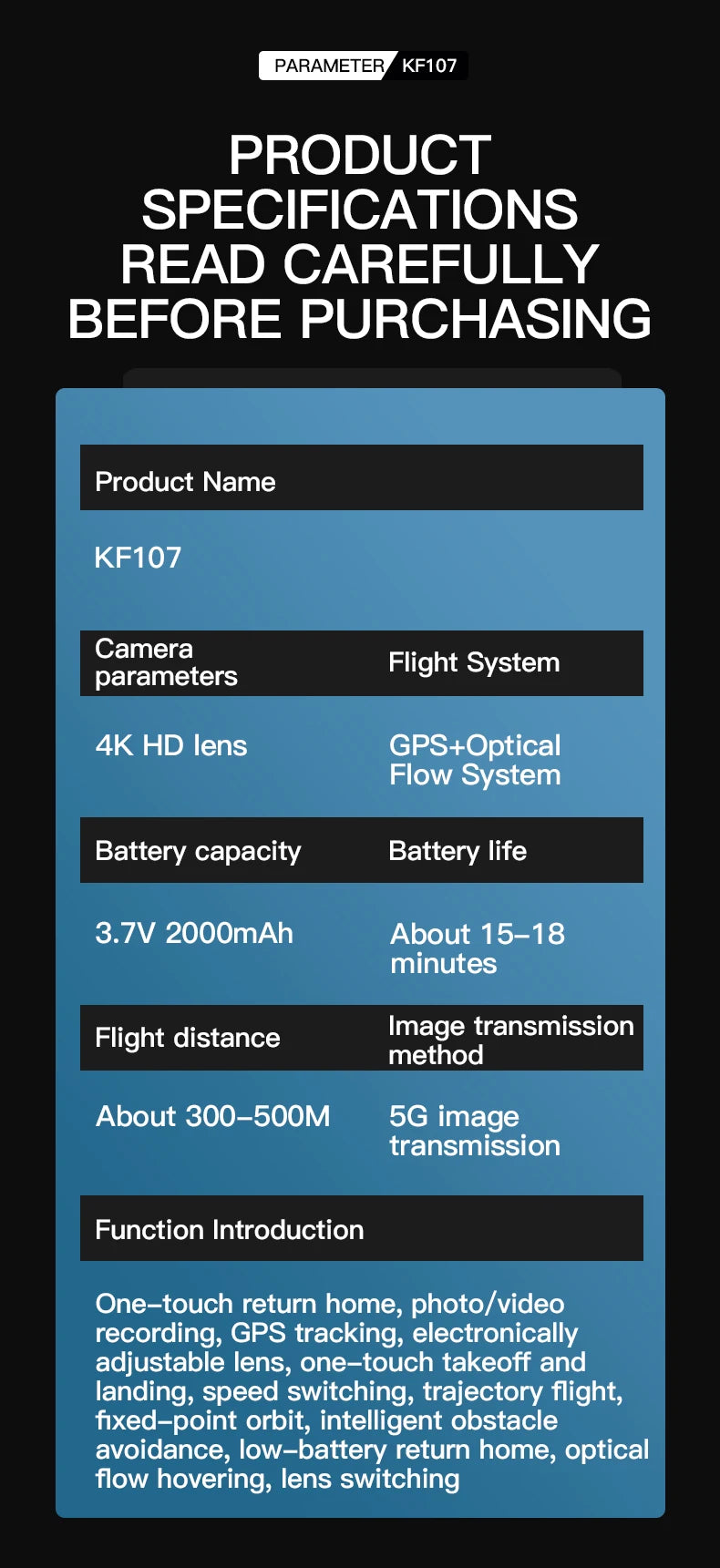 KF107 Professional Drone GPS 4K Aerial HD Avoidance Photography Obstacle Avoidance Foldable Brushless Rc Quadcopter