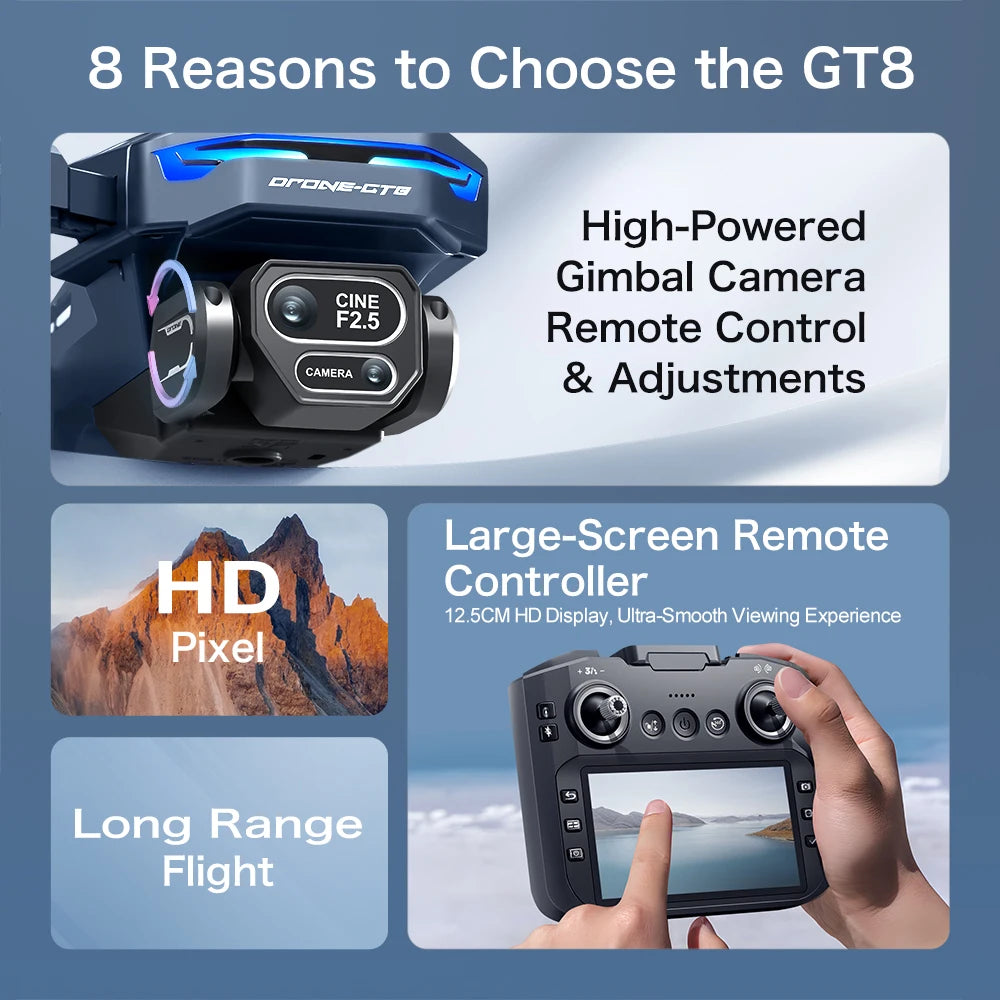 GT8 NEW Drone 4K Professional 8K Camera Aerial FPV Avoiding Obstacles with Large Screen Remote Control Folding RC UAV Toys Gifts