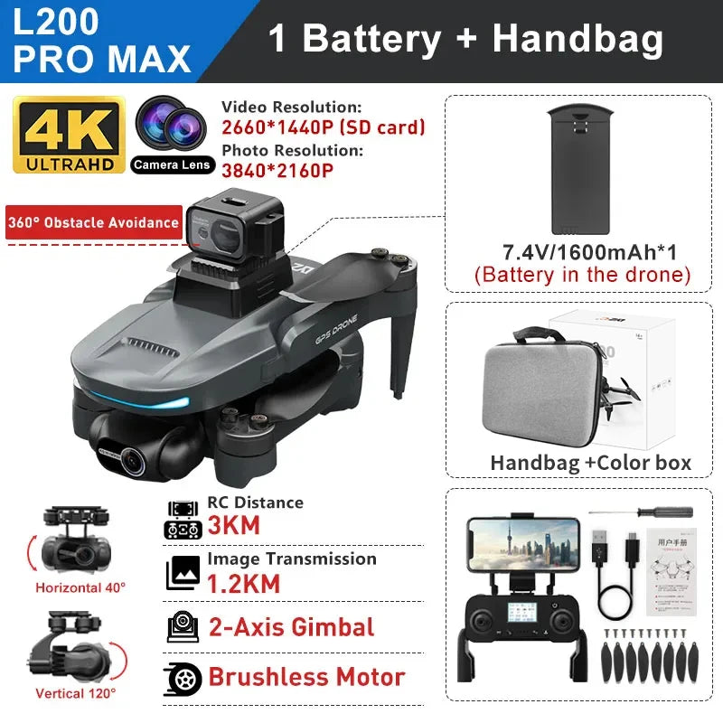 LYZRC L200 Pro MAX Drone Professional 4K HD Camera With Obstacle Avoidance 2-Axis Gimbal GPS 5G WIFI FPV RC Dron Quadcopter 216g