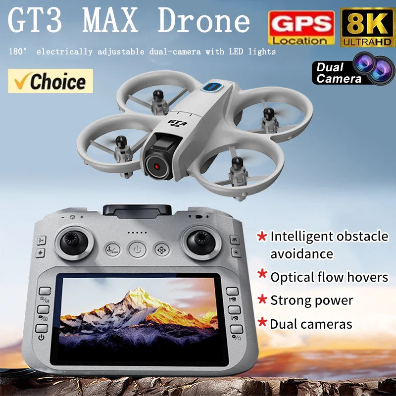 2025 NEW GT3 MAX Mini With LED Foldable Drones GPS 8K HD Dual Camera Brushless Motor Obstacle Avoidance RC Quadcopter Toys Gifts
