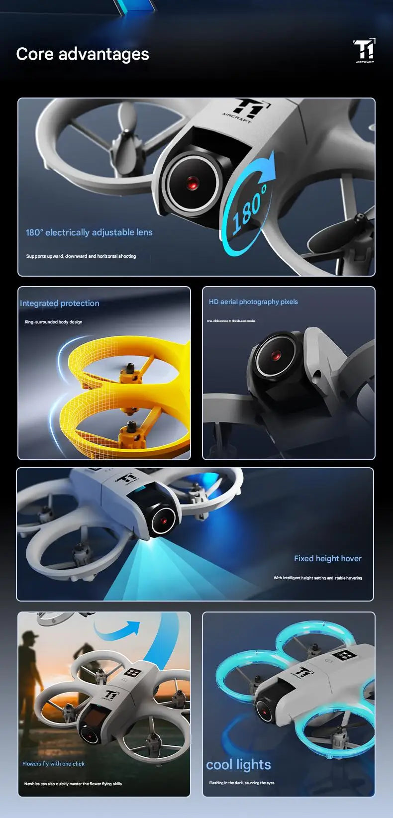 New T1 Professional Drone 8K HD Wide-Angle Camera WiFi FPV Height Hold Foldable RC Drone Quadrotor Helicopter Toy Holiday Gifts