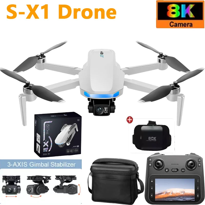 S-X1 New 5G GPS 8K HD EIS Cameras Drone with Screens 3-Axis Anti-shake Gimbal 8K Aerial Brushless Drones RC Quadcopters Mini UAV