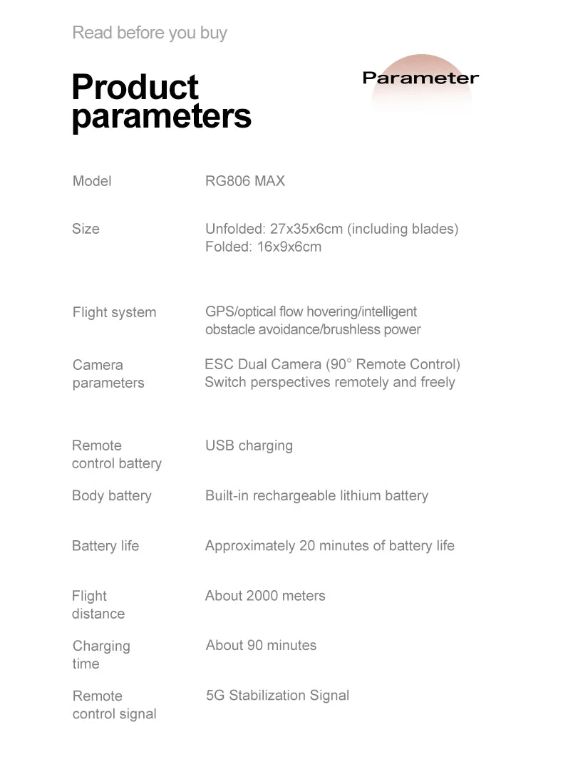 RG806 MAX Drone 8K HD Dual Cameras 5G GPS Aerial Photography 360° Obstacle Avoidance Live Video Security Surveillance Quadcopter