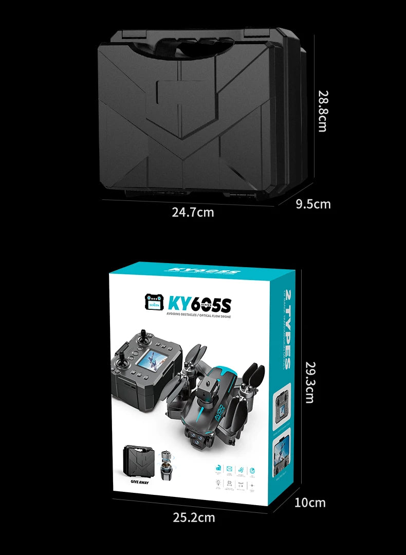 KY605S RC Drone With Screen 8K Professinal Three Camera Aerial Brushless Light Flow Intelligent Obstacle Avoidance RC Quadcopter