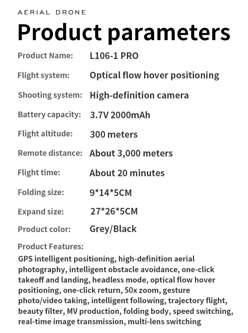 L106-1PRO GPS Professional Drone With 4K HD Camera Screen Remote 5G WIFI 3KM EIS Obstacle Avoidance FPV Brushless Quadcopter