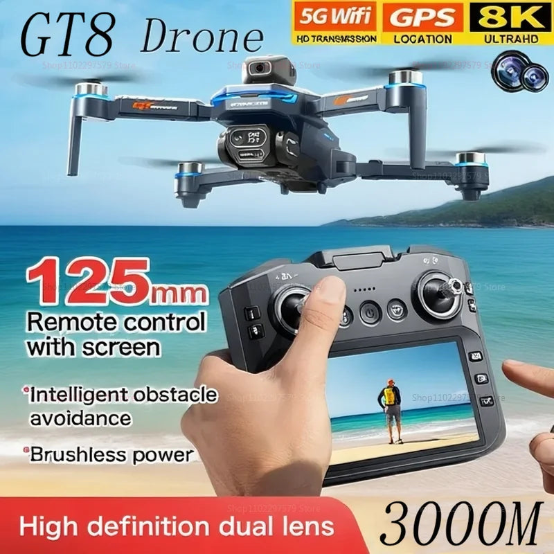 2025 NEW GT8 Drone 8K Professional Dual Camera GPS FPV Brushless Motor Optical Flow Hovering Folding Quadcopter RC Dron Toy Gift