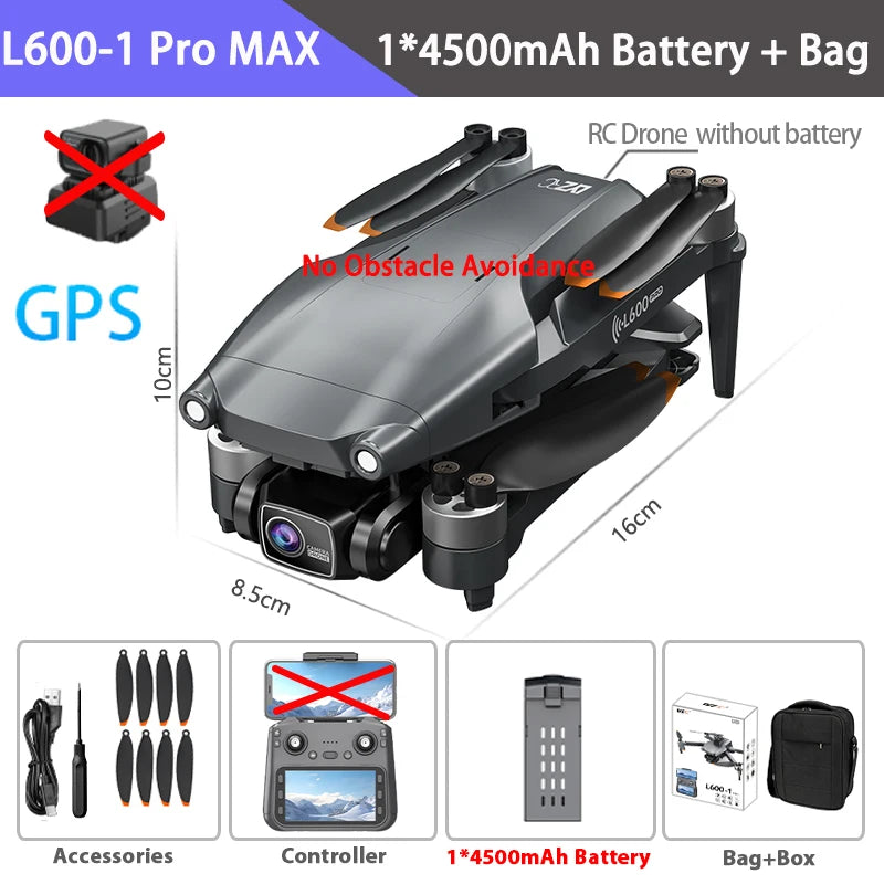 L600-1 Pro MAX 4K Professional Drone With HD Camera 3-Axis Gimbal GPS Dron 360° Obstacle Avoidance 5G WIFI RC Quadcopter Toys