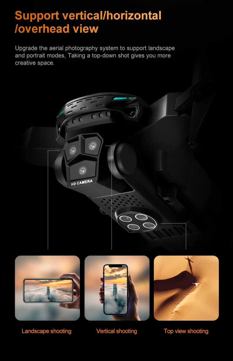 KY605S RC Drone With Screen 8K Professinal Three Camera Aerial Brushless Light Flow Intelligent Obstacle Avoidance RC Quadcopter