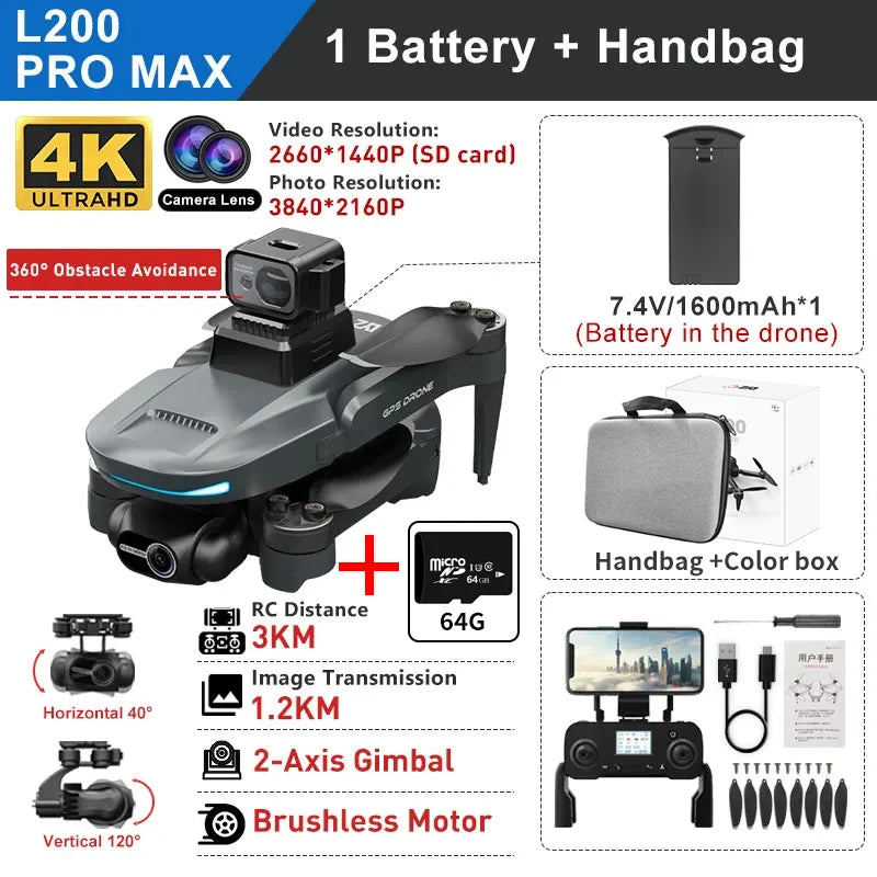 LYZRC L200 Pro MAX Drone Professional 4K HD Camera With Obstacle Avoidance 2-Axis Gimbal GPS 5G WIFI FPV RC Dron Quadcopter 216g