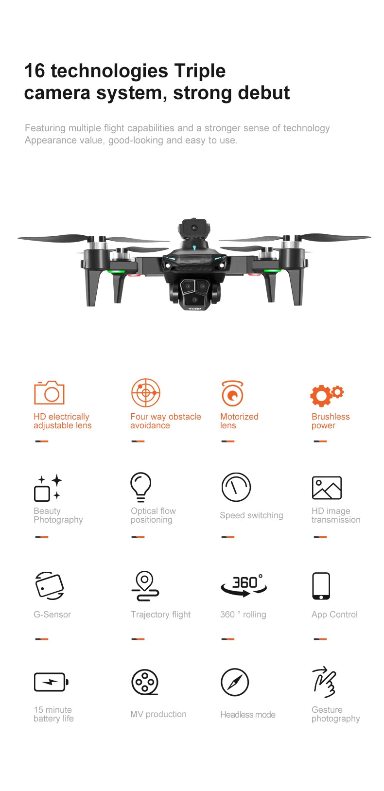 KY605S RC Drone With Screen 8K Professinal Three Camera Aerial Brushless Light Flow Intelligent Obstacle Avoidance RC Quadcopter