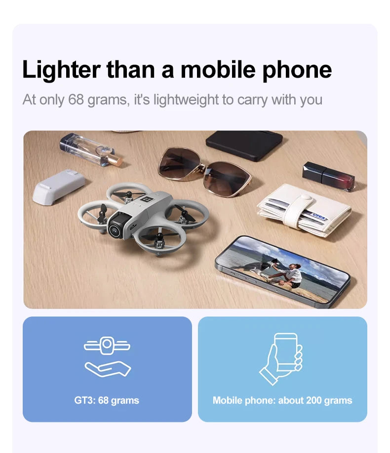 Gt3 Mini Drone 8k Camera 180° ESC Optical Flow Positioning WIFI Aerial Photography Remote Control Aircraft G-safe Drone Toy Gift