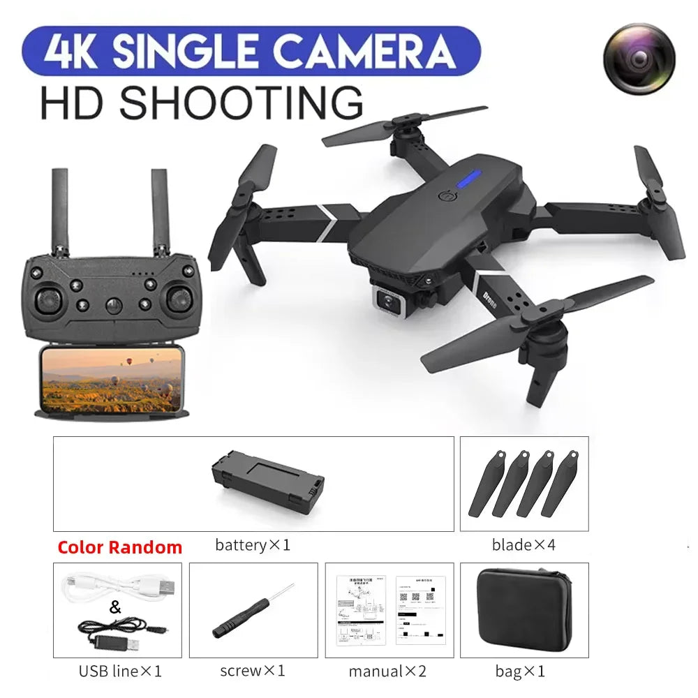 2025 New E88 Pro WiFi FPV Drone - 1080P/4K Single/Dual Camera, Wide-Angle HD, Altitude Hold, Foldable Quadcopter, RC Helicopter