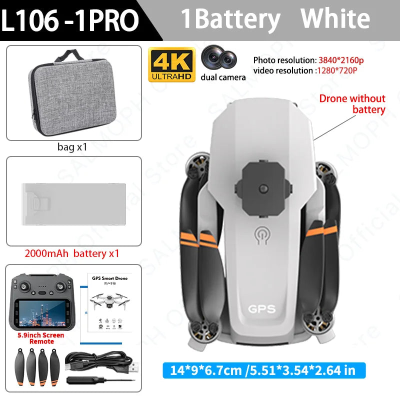 L106-1PRO GPS Professional Drone With 4K HD Camera Screen Remote 5G WIFI 3KM EIS Obstacle Avoidance FPV Brushless Quadcopter