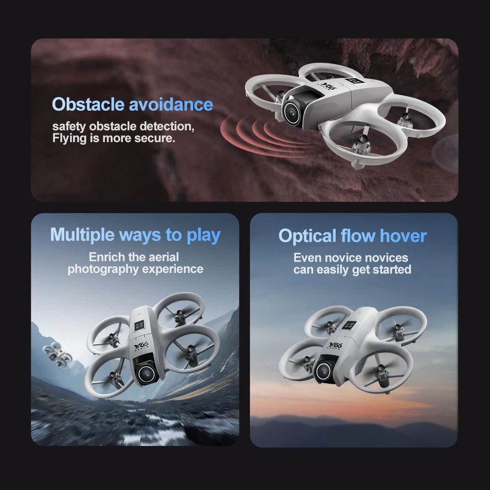 V66 Mini Drone 4K Profession HD Wide Angle Camera WiFi FPV RC Dron Height Keep Helicopter Foldable Quadcopter Kids Toys Gift 4DR