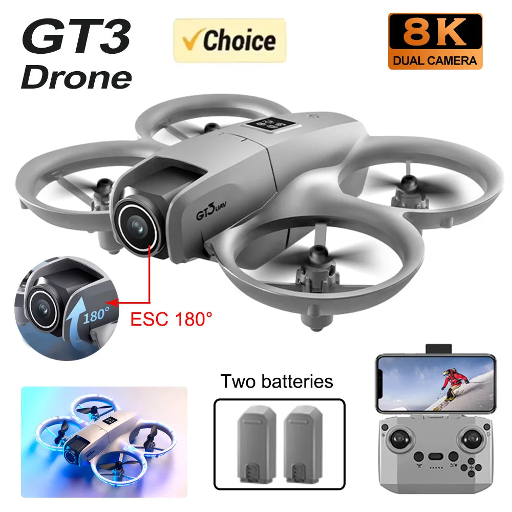 Gt3 Mini Drone 8k Camera 180° ESC Optical Flow Positioning WIFI Aerial Photography Remote Control Aircraft G-safe Drone Toy Gift
