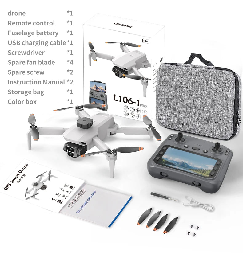 L106-1PRO GPS Professional Drone With 4K HD Camera Screen Remote 5G WIFI 3KM EIS Obstacle Avoidance FPV Brushless Quadcopter