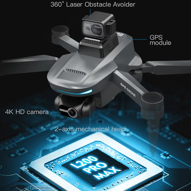 Drone L200 PRO MAX GPS with 2-axis Gimbal Professional Anti-shake 4K HD Camera FPV Drone 360° Obstacle Avoidance Quadcopter Toys