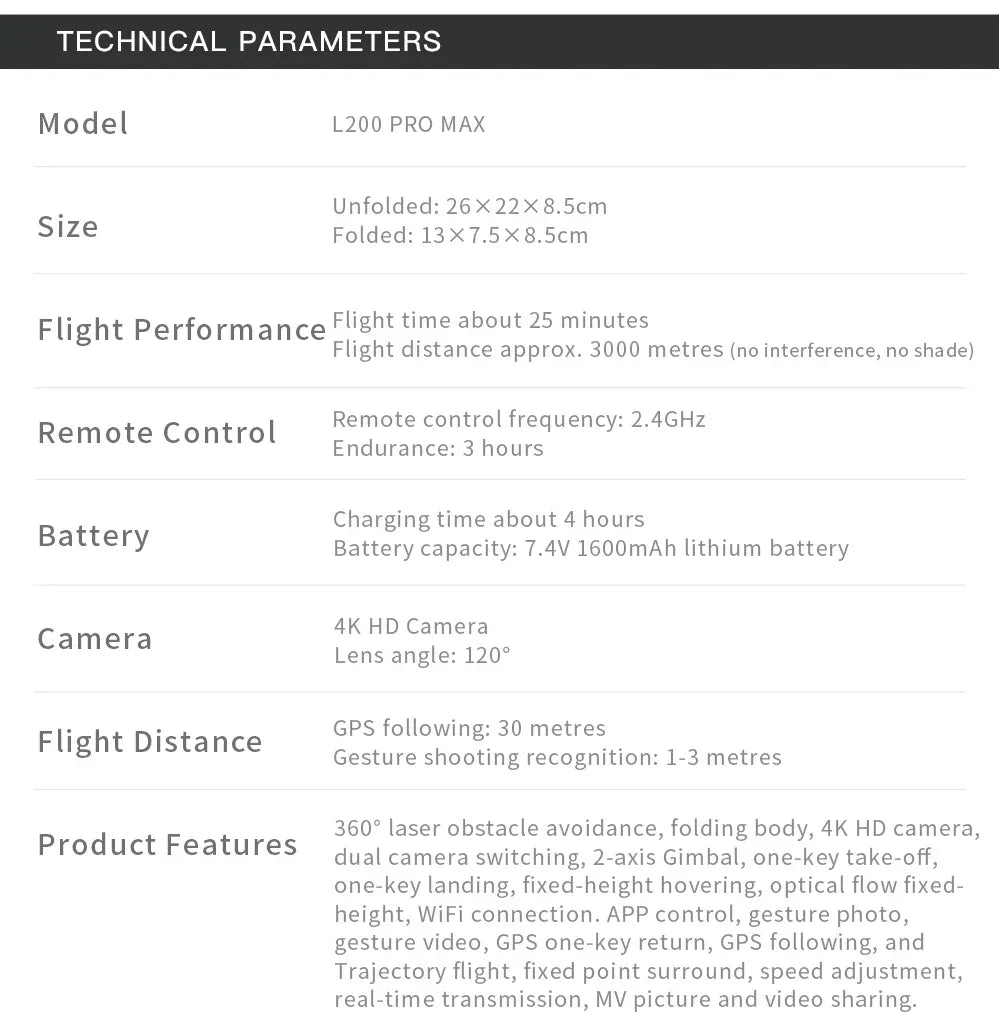 L200 PRO MAX Drone 4K 2-Axis PTZ HD Dual Camera 360° Laser Obstacle Avoidance Brushless Motor GPS 5G WIFI RC FPV Quadcopter Toys