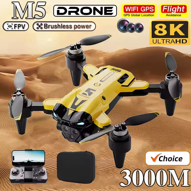 M5 Drone Professional 8K Wide-Angle HD Triple Camera WiFi FPV Height Hold RC Drone Aircraft Quadrotor Adult Children's Toys Gift